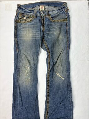 True Religion Men's Blue Bootcut Jeans with Faded Wash